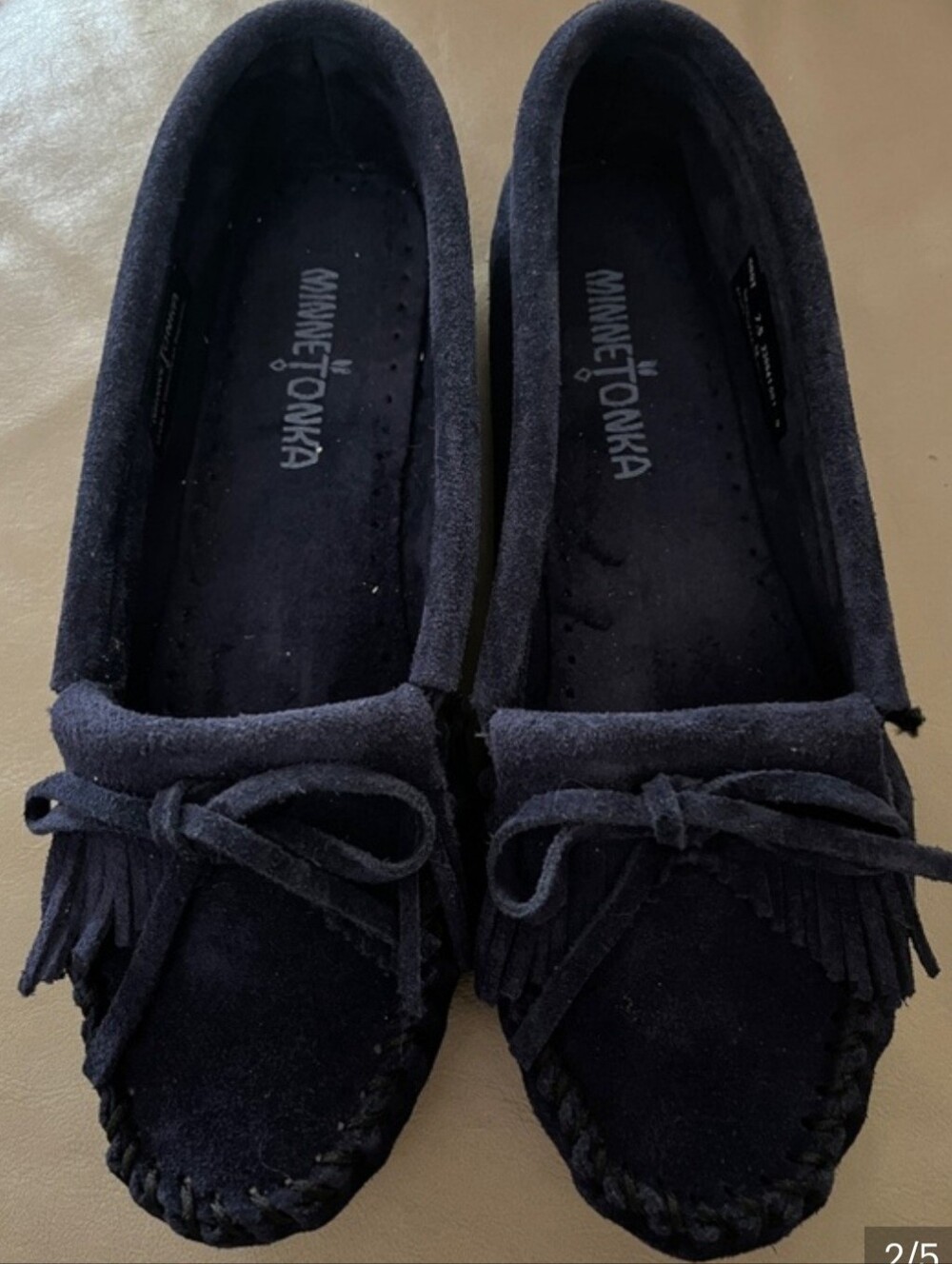 Minnetonka Navy Suede Moccasin Flats